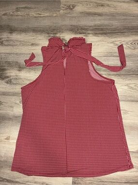 Banana Republic Red Gingham Tie-Neck Sleeveless Top